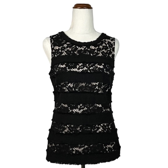 J. Crew Tops - J Crew Top sz XS Black Lace Over Cream Inlay Sleeveless